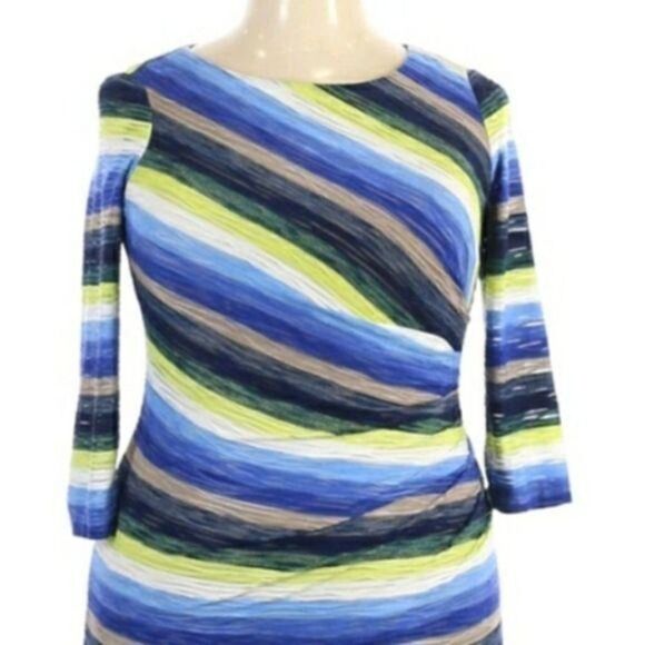 Muse Bandage Bodycon Textured Striped Watercolor Long‎ Sleeve Dress Sz 14 - Picture 2 of 11